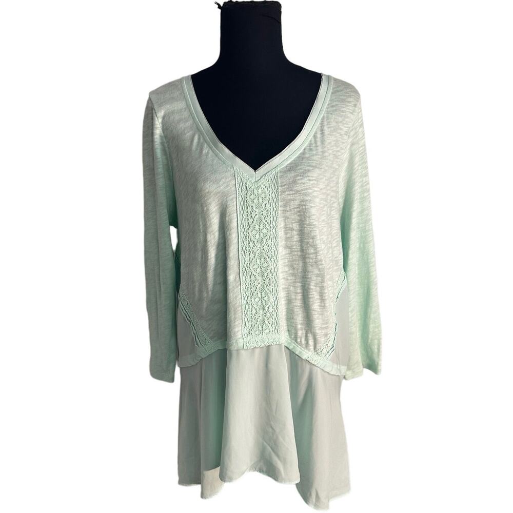 Anthropologie Meadow Rue Mint Green Melina Peplum Lightweight Tunic Top Size XL